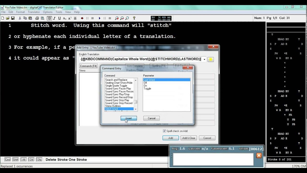 DigitalCAT Command Stitch Word1 | StenoTube